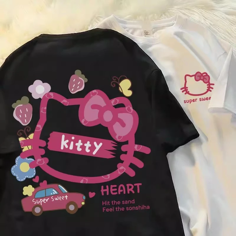 

Kawaii Sanrio Hello Kitty Cartoon Y2K T Shirt Girl Cute Anime Kitty Cat Harajuku Ullzang T-shirt Graphic Streetwear Tshirt Women