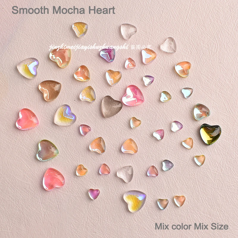 Smooth Mocha Heart Shape Mixed Color Mixed Size Nail Art Rhinestone Flat Back Crystal Glass 3D Fingernail DIY Decoration