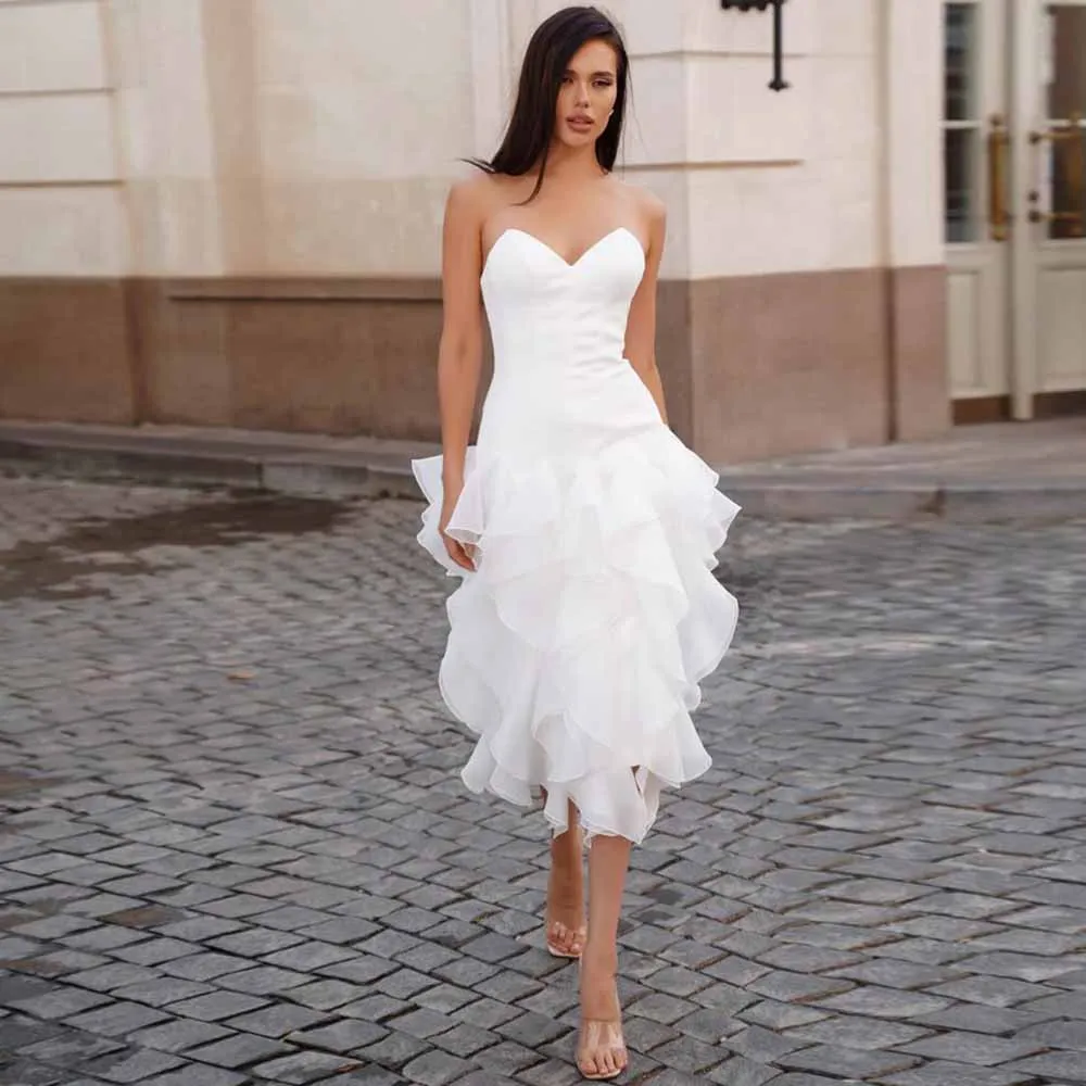 Customized Simple Civil Wedding Dress Chiffon A-line Wedding Party Dress White Sweetheart Ruffles Bride Gowns for Women 2026