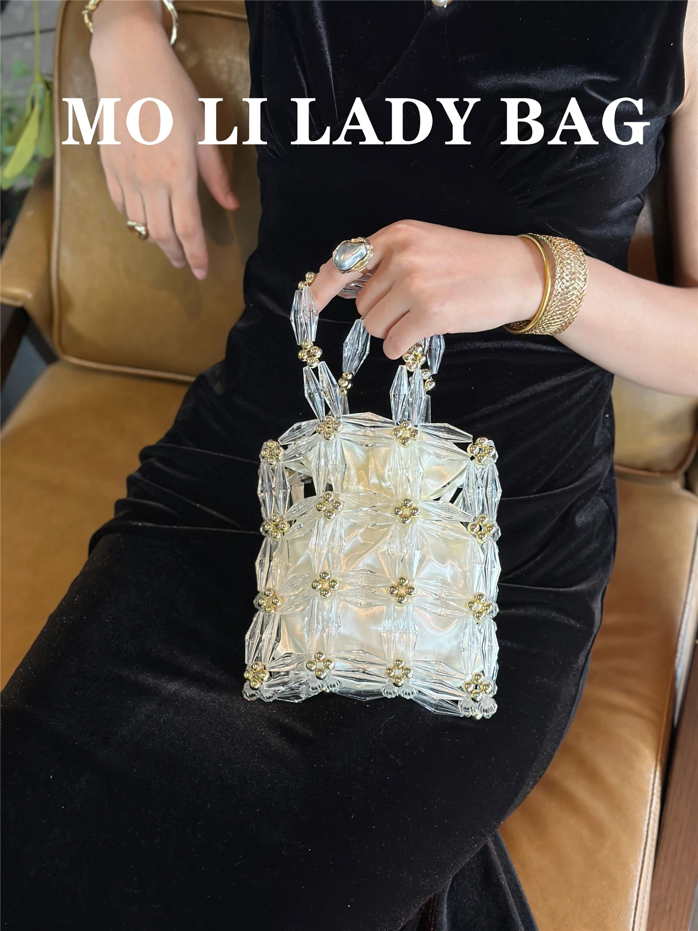 

Vanina Retro Pearl Beaded Handbag Women's Small Transparent Bag Vintage Style Fashion Accessory Youth Daily Use Square Shape