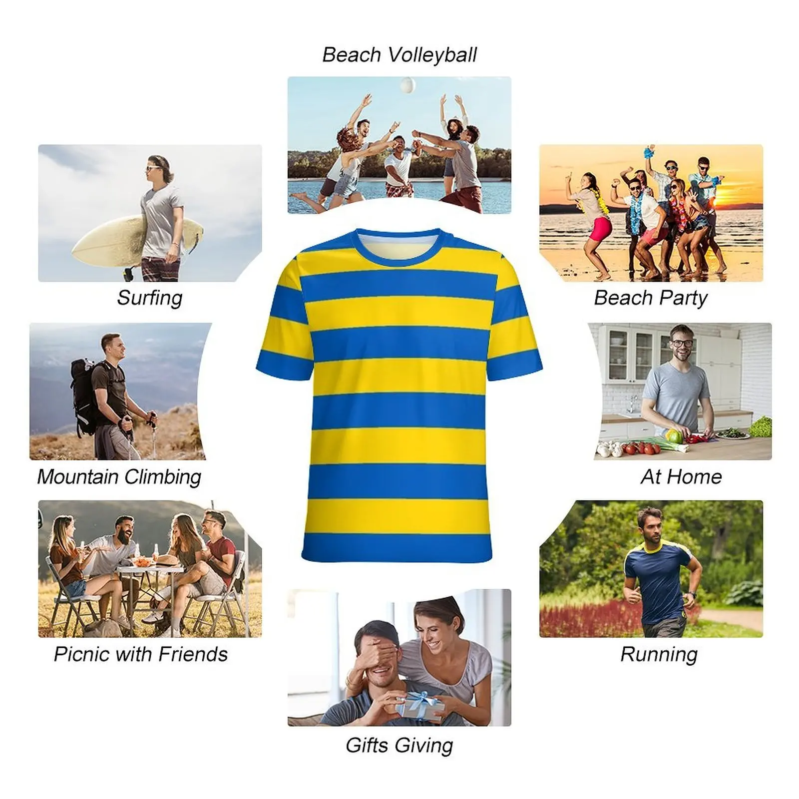 Blaues und gelbes T-Shirt mit ukrainischem Streifenmuster – trendige T-Shirts für Herren, lustiges T-Shirt, Sommer-T-Shirt mit kurzen Ärmeln, grafisches Design, große Größen. – Detail 12
