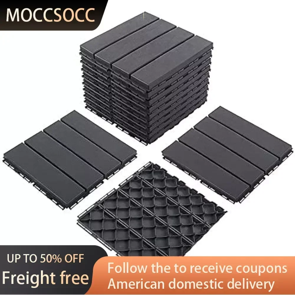 

12 x 12 inches Composite Interlocking Shed Floor, Four Slat Plastic Kennel Deck, 27 Pieces One Pack, Dark Grey Freight free