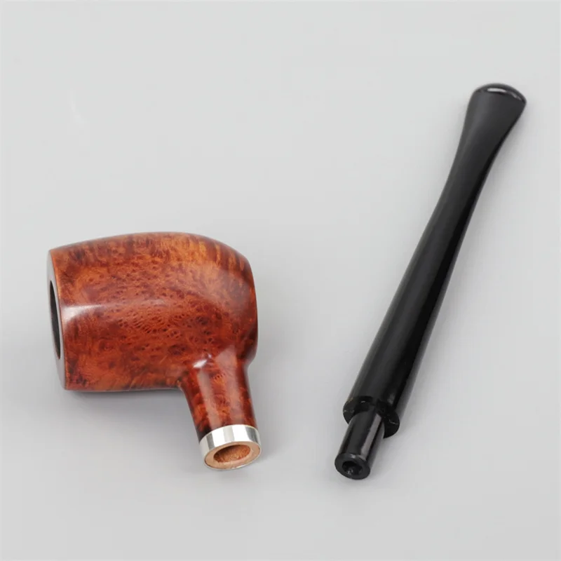 RU-New Arrival Briar Wood Smoking Pipe 3mm Filter Long Stem Straight Tobacco Pipe Silver Ring Free Smoking Accessories Gift Set