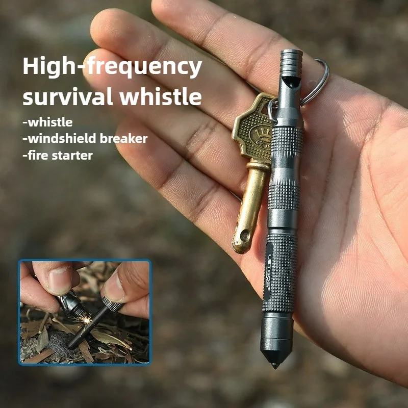 Multi Functional High-frequency Survival Whistle Outdoor Emergency Equipment, Broken Window, Flint, Magnesium Rod, Metal Pen