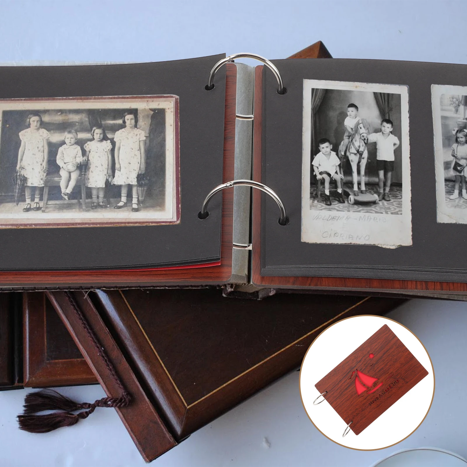 ألبوم صور كرتوني إبداعي، سجل صور خشبي يمكنك صنعه بنفسك، مقاس 12×9 بوصة، صفحات فارغة لحفظ الصور، لديكور المنزل، ألبوم عائلي بتصميم عتيق