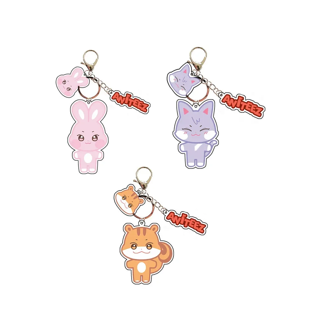 Kpop ATEEZ Merch KeyChain Set Keyring Hongjoong Seonghwa Aniteez Yeosang Kawaii Acrylic Keychain Gifts Car Bag Charm Accessories