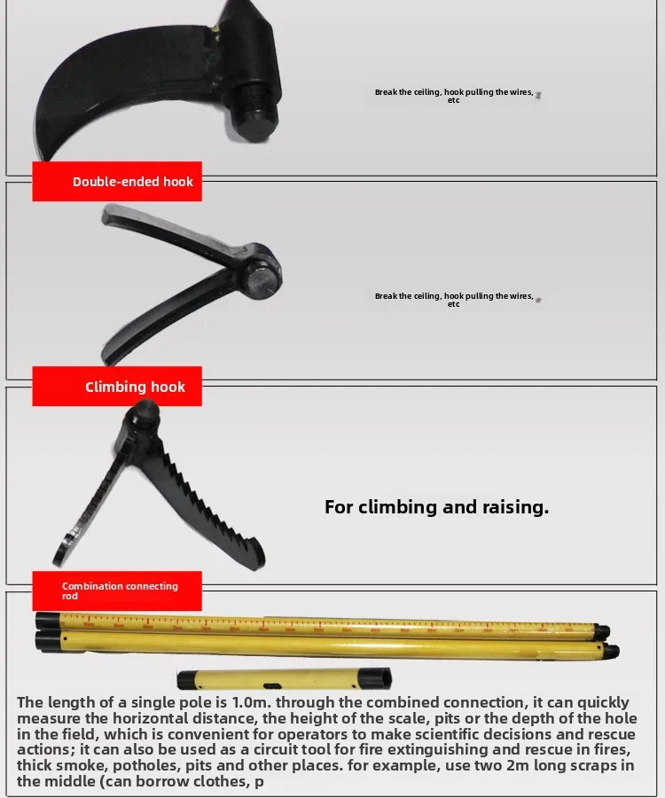 Combinazione di strumenti di soccorso di emergenza per terremoto di salvataggio manuale con gancio antigraffio multifunzionale antincendio