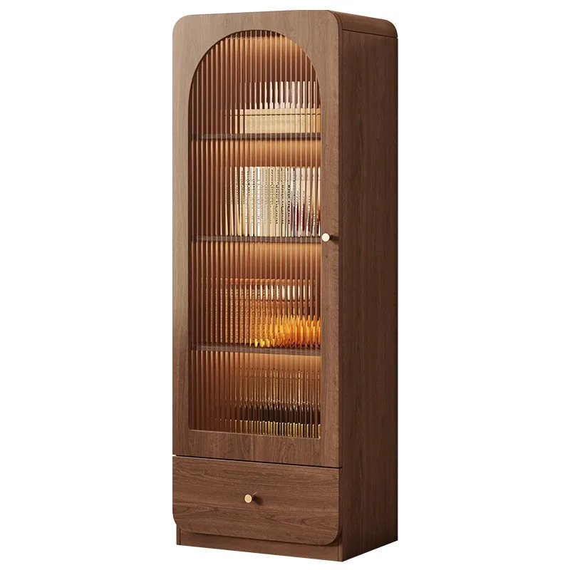 Retro Style Modern Wood Panel Multi-function Living Room Vertical TV Wine Display Storage Cabinet Shutter Doors Home Furniture