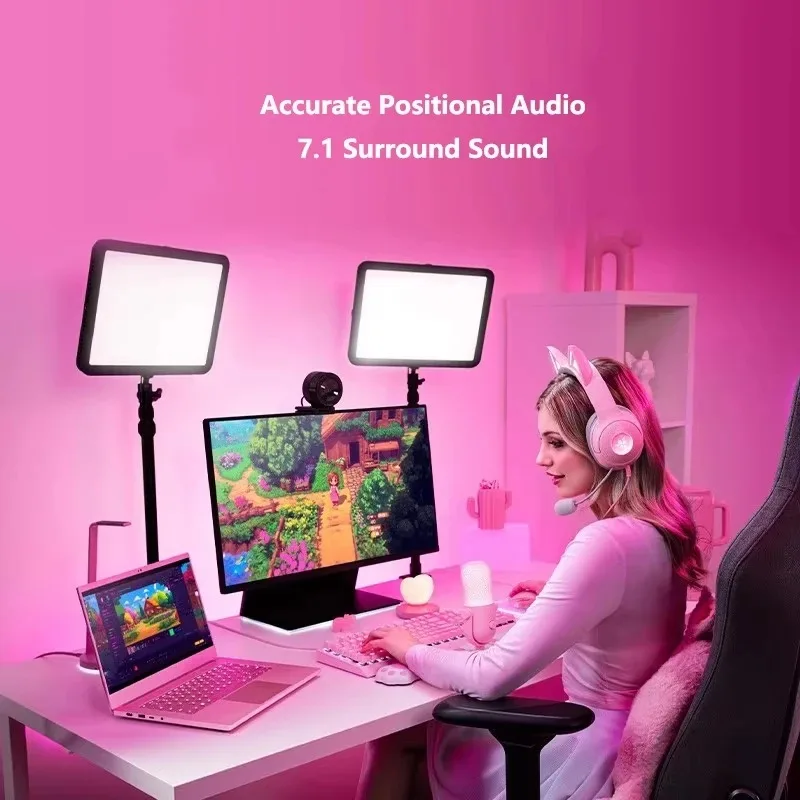 Razer Kraken Kitty V2 USB سماعة رأس سلكية Stream Reactive Lighting HyperClear Cardioid Mic 40 مم السائقين RGB 7.1 الصوت المحيطي #4