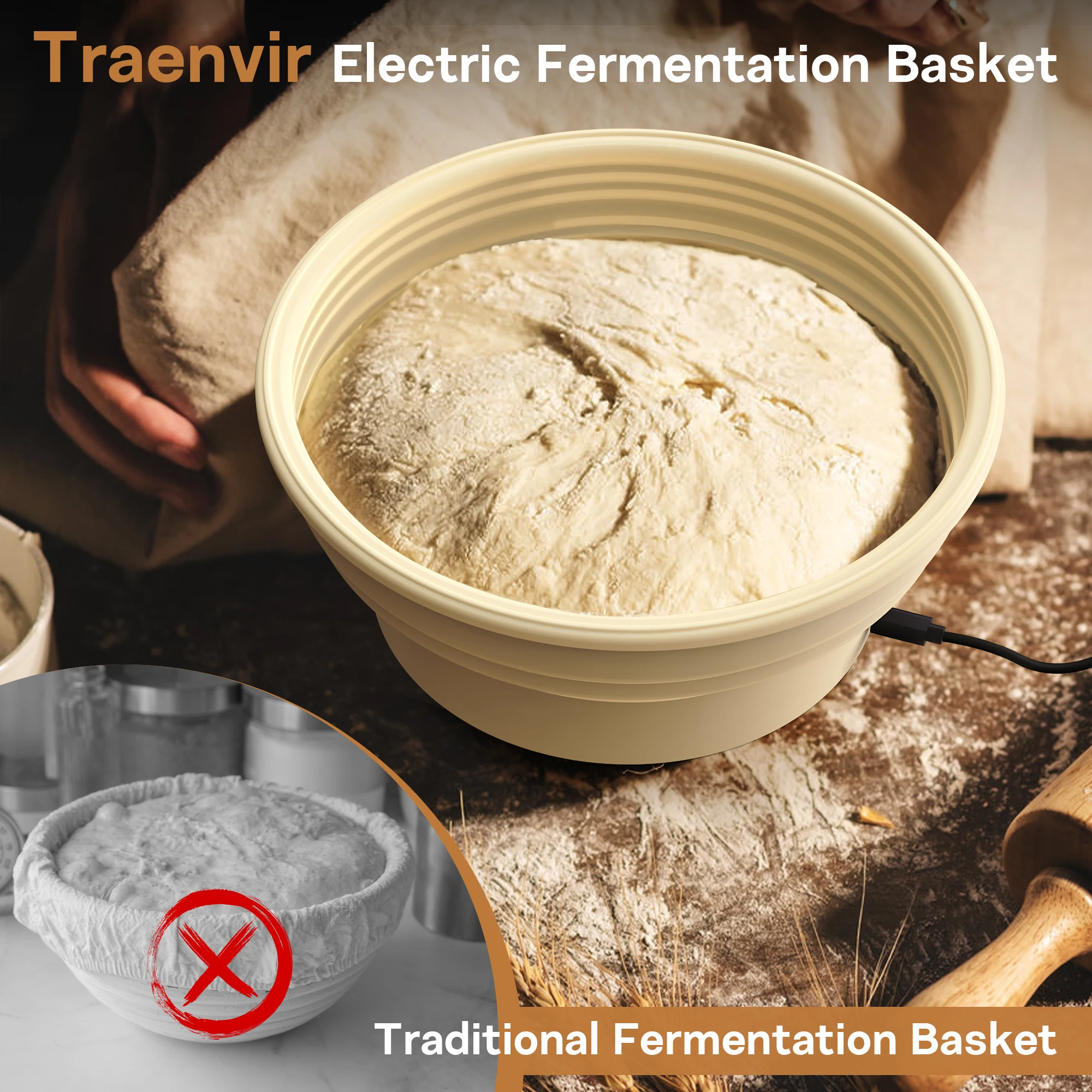 Электрическая корзина для расстойки хлеба Karinear — круглый 9-дюймовый складной набор для прикормы для хлеба, йогурта и согрева домашних животных