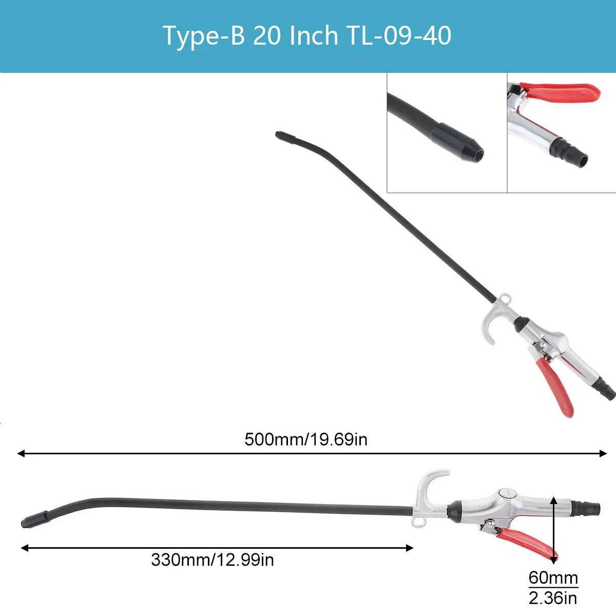 16 Inch/ 20Inch Pneumatic Air Blow Gun Cleaning Duster with Press Type Switch and 400mm/500mm Long Nozzle for Cleaning Dust