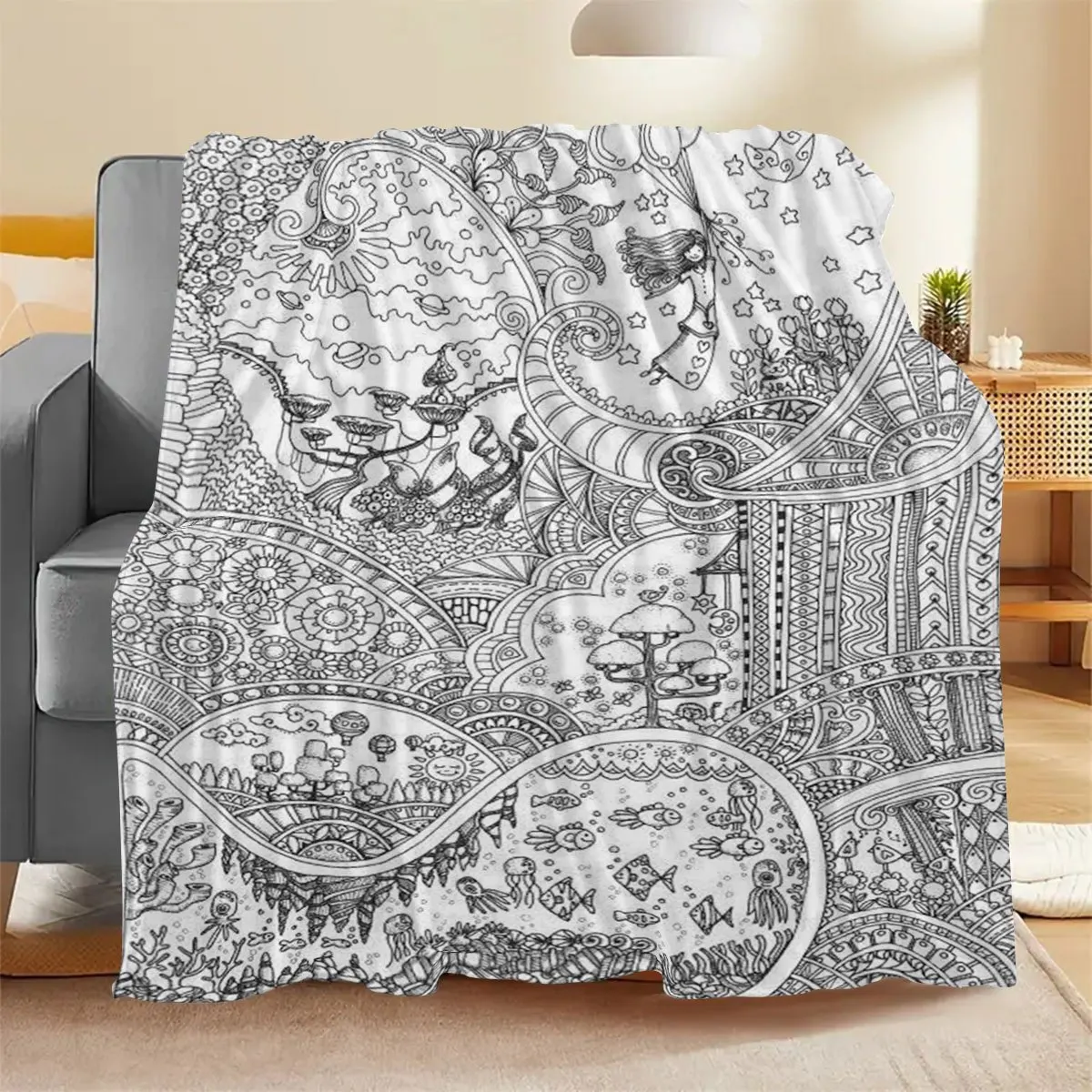1pc Fantasy Dreamscape Themed Flannel Blanket, Hand-Painted Style Abstract Art Pattern Throw Blanket, Soft and Warm Blanket Suit