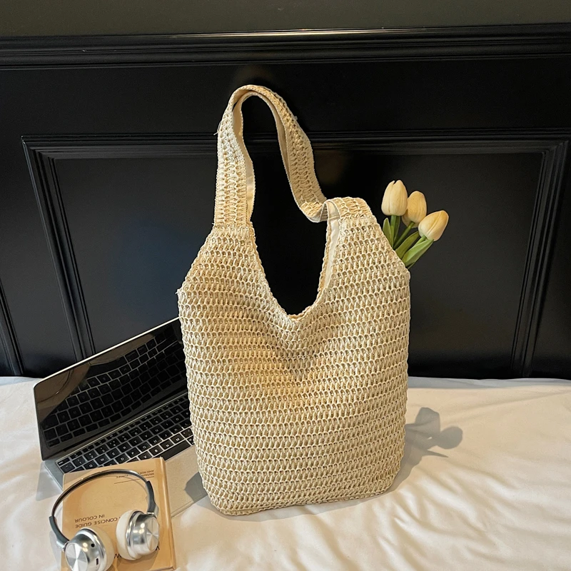 

Casual Simple Solid Versatile Straw Woven Shoulder Bags Large Capacity Fresh Summer Essential Tote Bags for Women 2025 Hot Sale