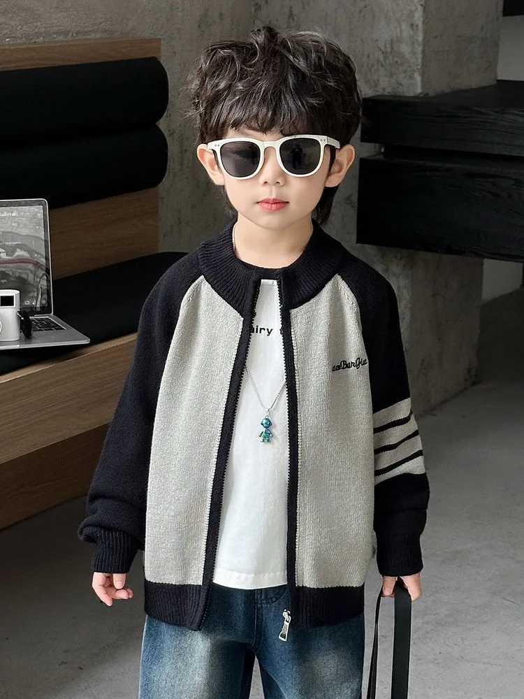 Spring Autumn Sweater Children's Clothes Sweater Knitted Cardigan for Boys Long Sleeve Keep Warm Jacket Outfit Coat 2-10 Years