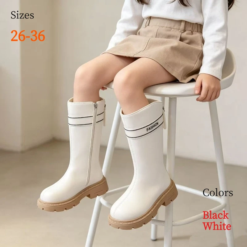 Children's Knee-High Boots Ages 3–18 White Fashion Versatile Boys Girls Shoes All Season Black Knee High Boots Kids Boots Shoes