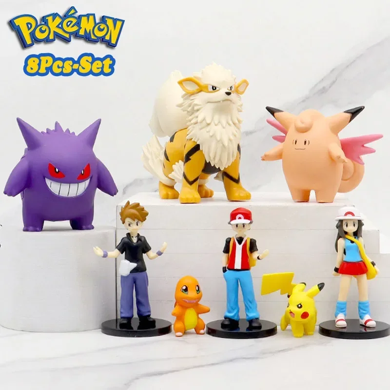 

8Pcs/set Pokemon Anime Figures Scale World Trainer Red Pikachu Charizard Gengar PVC 4-9cm Action Figures Toys Dolls Gift