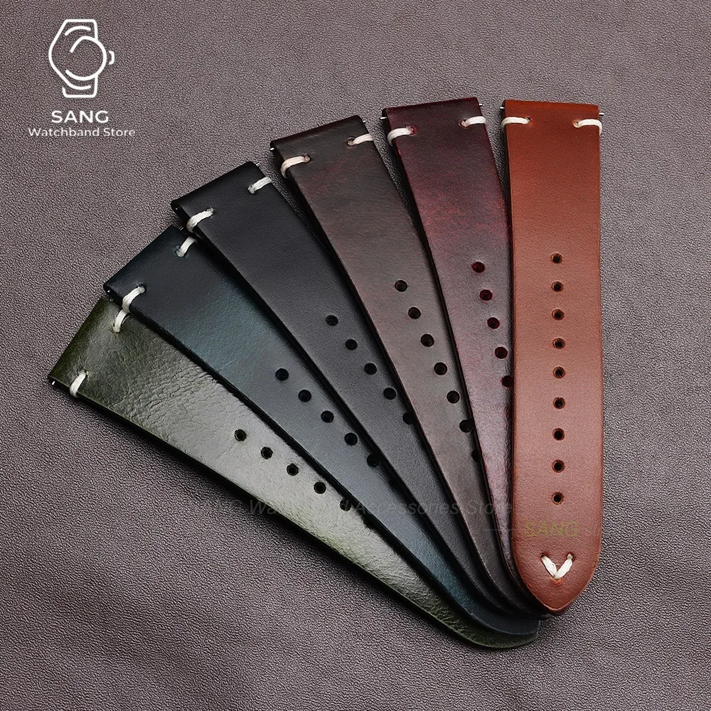 18mm 20mm 22mm Oil Wax Leather Watch Band Stainless Steel Butterfly Buckle Watch Strap Quick Release Cowhide Watch Bracelet Belt