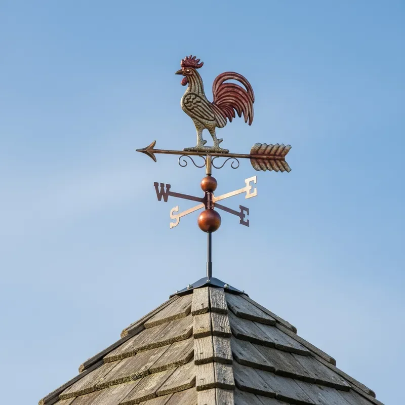 Vintage Rooster Wind Vane Outdoor Metal Garden Decor Rotating Weather Vane for Villa Roof Yard Ornament Rustic Iron Art Piece