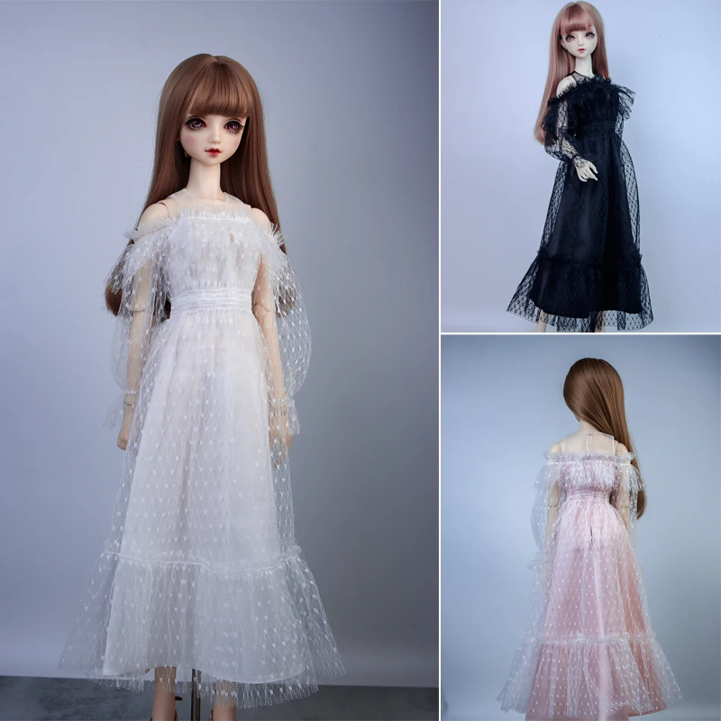 D04-006 children toy BJD SD 1/3 bedoll doll's handmade accessories  white pink black off the shoulder mesh skirt 1 pcs