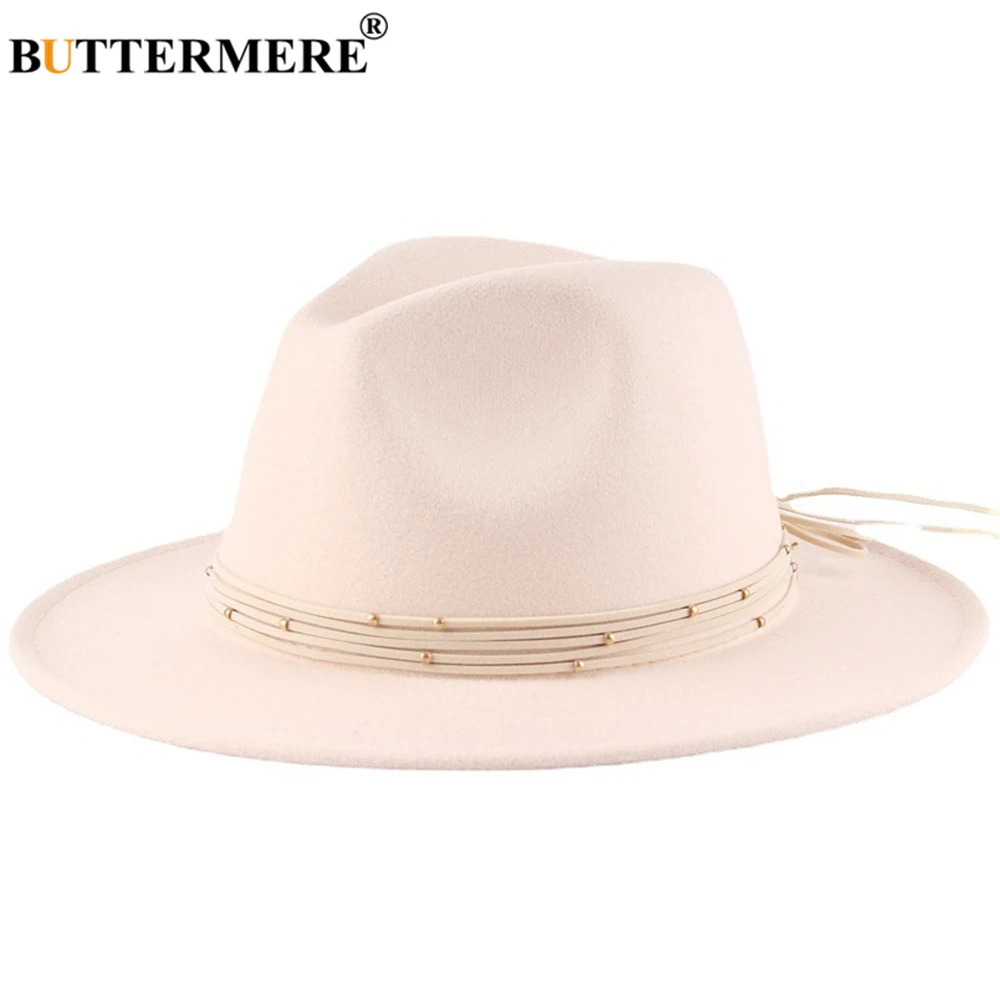 

BUTTERMERE Women Men Ladies Fedoras Top Hat Winter Autumn Imitation Woolen Jazz Caps European American Round Caps Bowler Hats