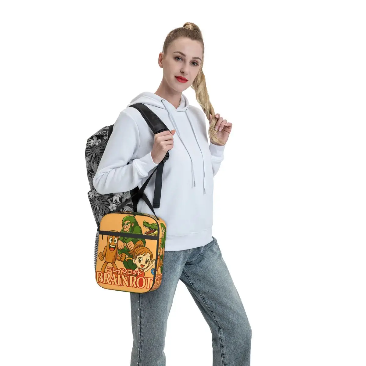 

Brainrot Lunch Bag Fun Lunch Box Travel Portable Zipper Tote Food Bags For Girls Waterproof Print Cooler Bag