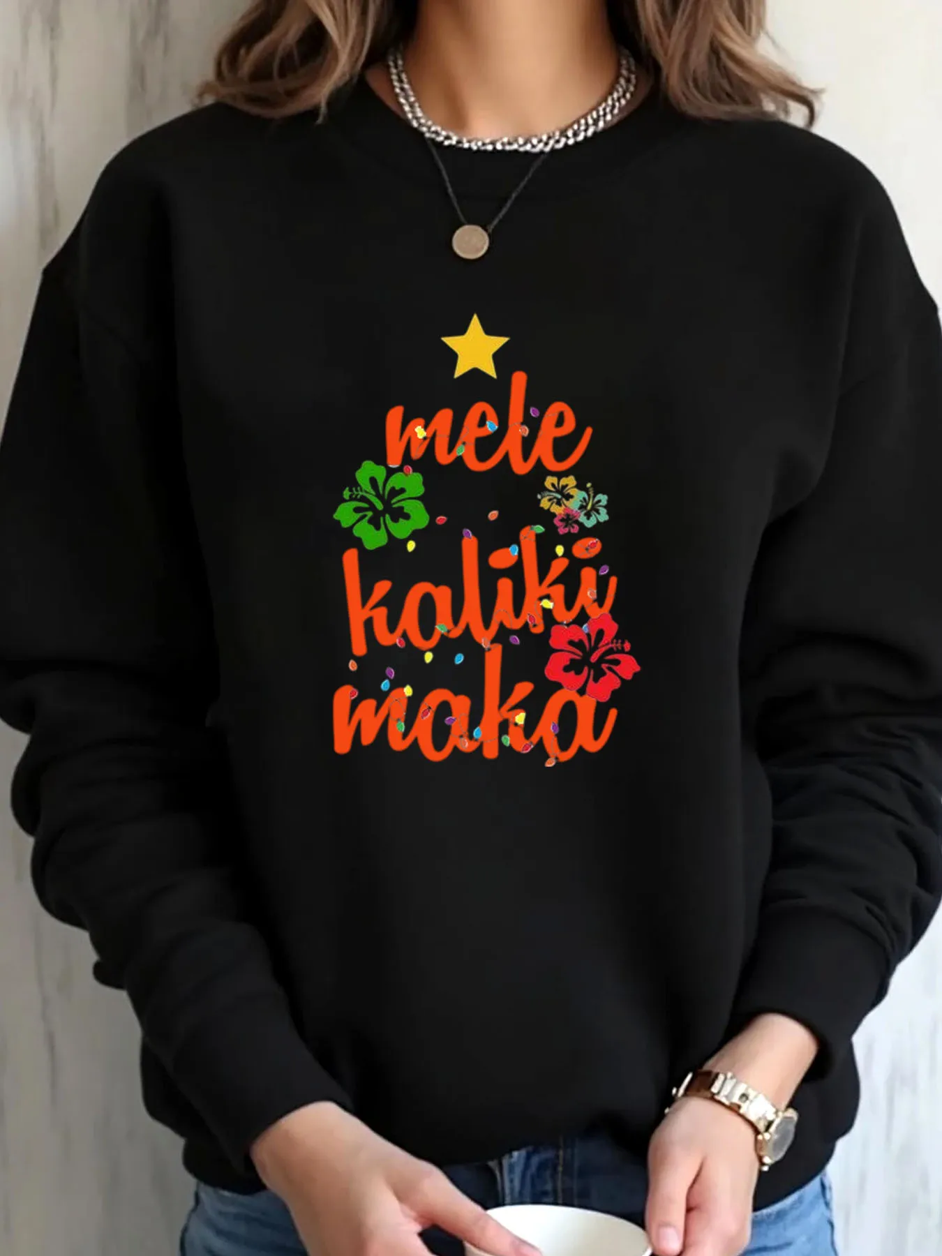

Women Oversized Sweatshirt Christmas Mele Kalikimaka Hawaiian Floral Print Outdoor Wear