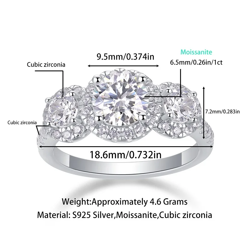 

Luxury 6.5mm 1ct Moissanite Engagement Party Ring - 925 Sterling Silver Rings for Women & Bridal Wedding Band Jewelry Gift
