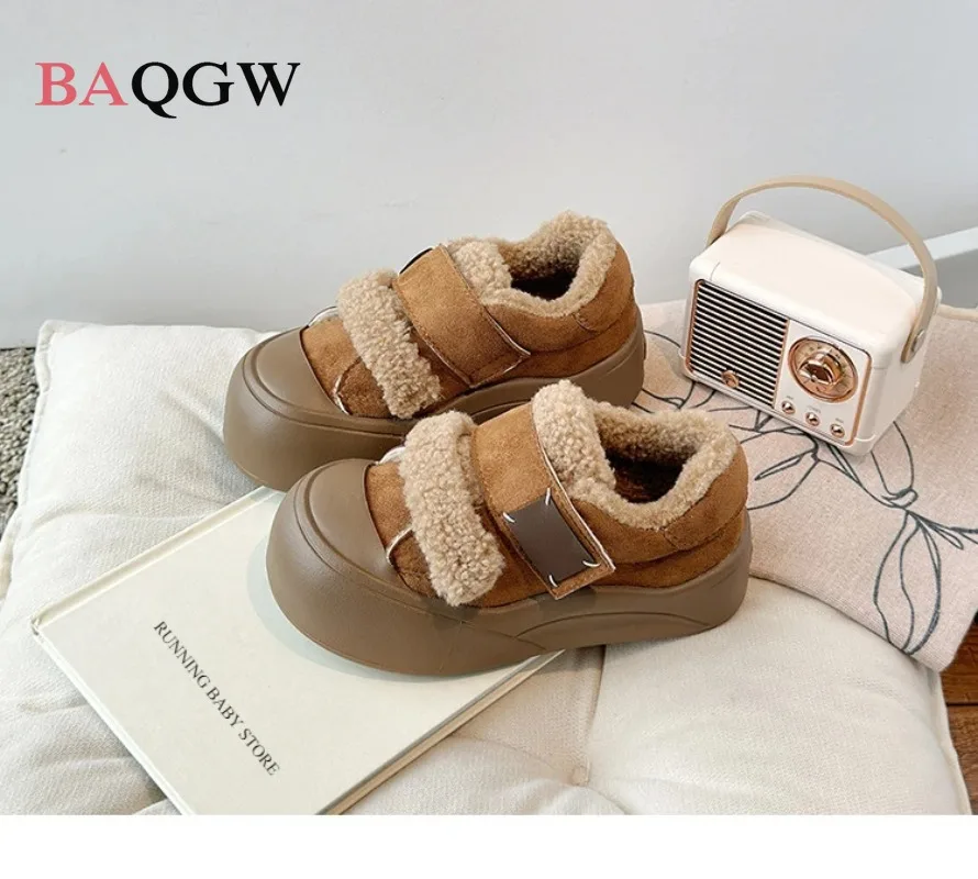 

2025 г., новая зимняя детская обувь для девочек, хлопковая обувь из овечьей шерсти в корейском стиле для девочек, утепленная бархатная теплая нескользящая меховая обувь
