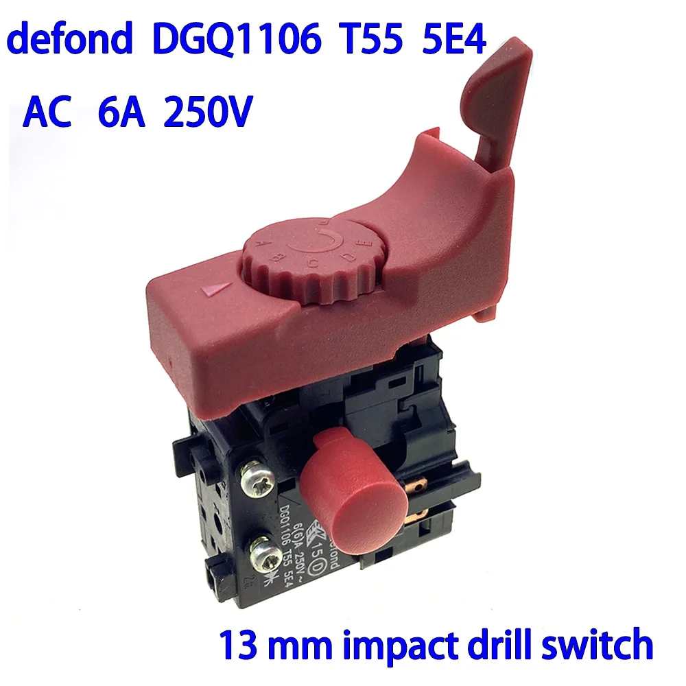 

Defond DCQ1106 T55 Connection Adapter Switch AC 250V 6A 13mm Impact Drill Hand Drill Positive and Negative Speed Control Switch