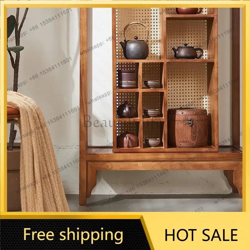 LD tea room display cabinet, wall-mounted rattan storage tea set, teacup holder