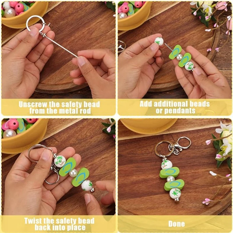 40Pcs Beadable Keychain Bars,Metal Beaded Keychain Blank Keychains Key Chain Charms Making Accessories For Craft DIY