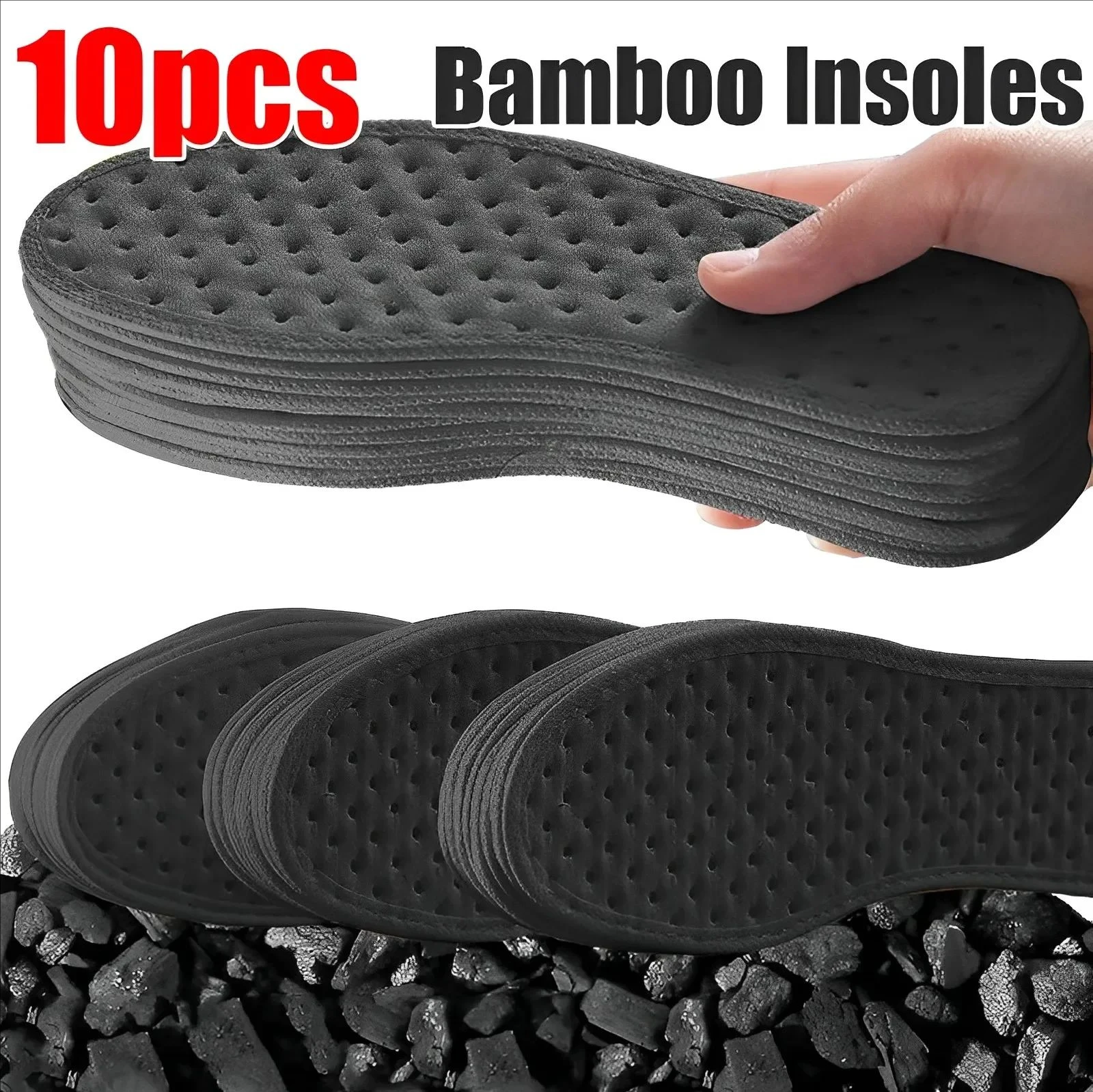 Plantillas desodorantes de carbón de bambú para hombre y mujer, almohadillas de malla transpirables para absorber el sudor, plantilla suave absorbente de golpes, accesorios para zapatos