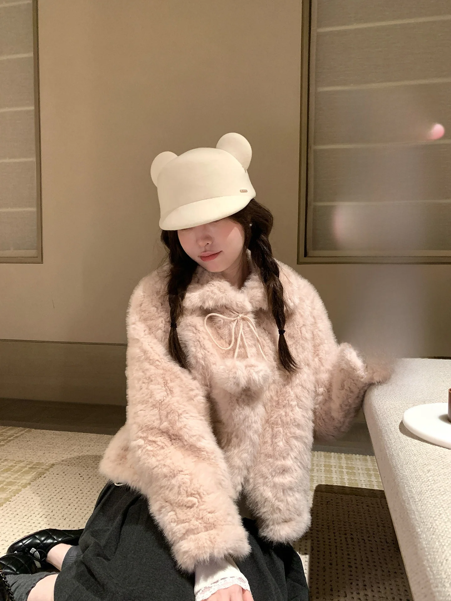 

Розовая куртка PtonUmi из кожи и меха для женщин: универсальная зимняя верхняя одежда в корейском стиле, свободного кроя, для повседневной носки