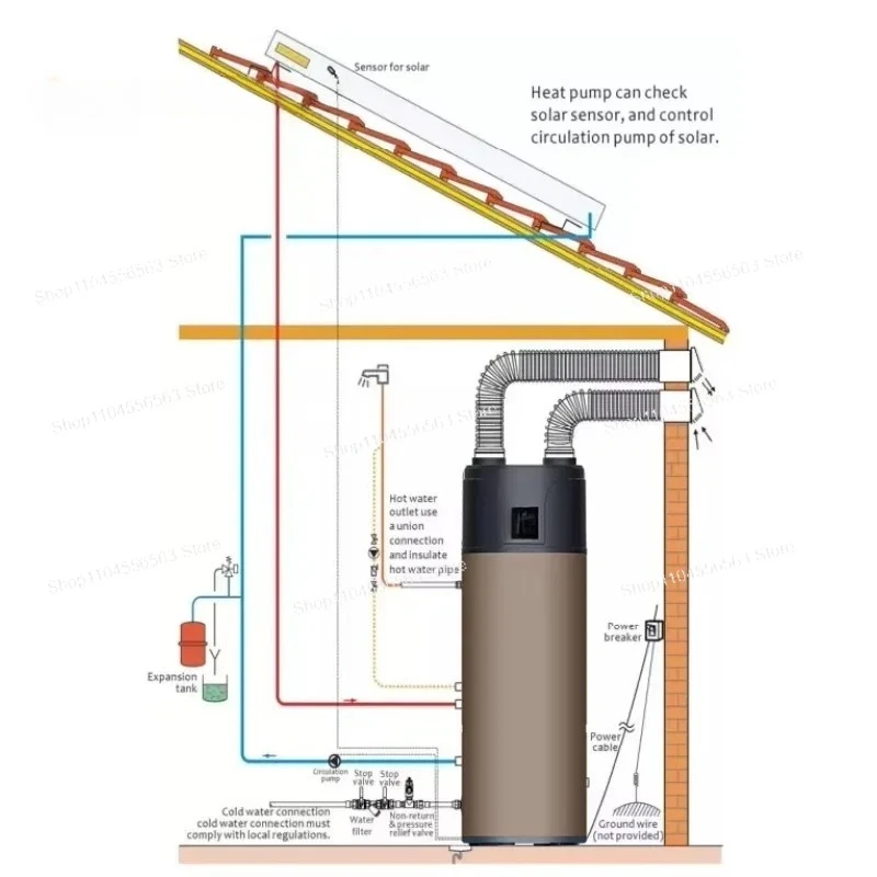 R134A R290 Air Source Heat Pump Water Heater, 150L 200L 300L All in One System for Residential and Commercial Use