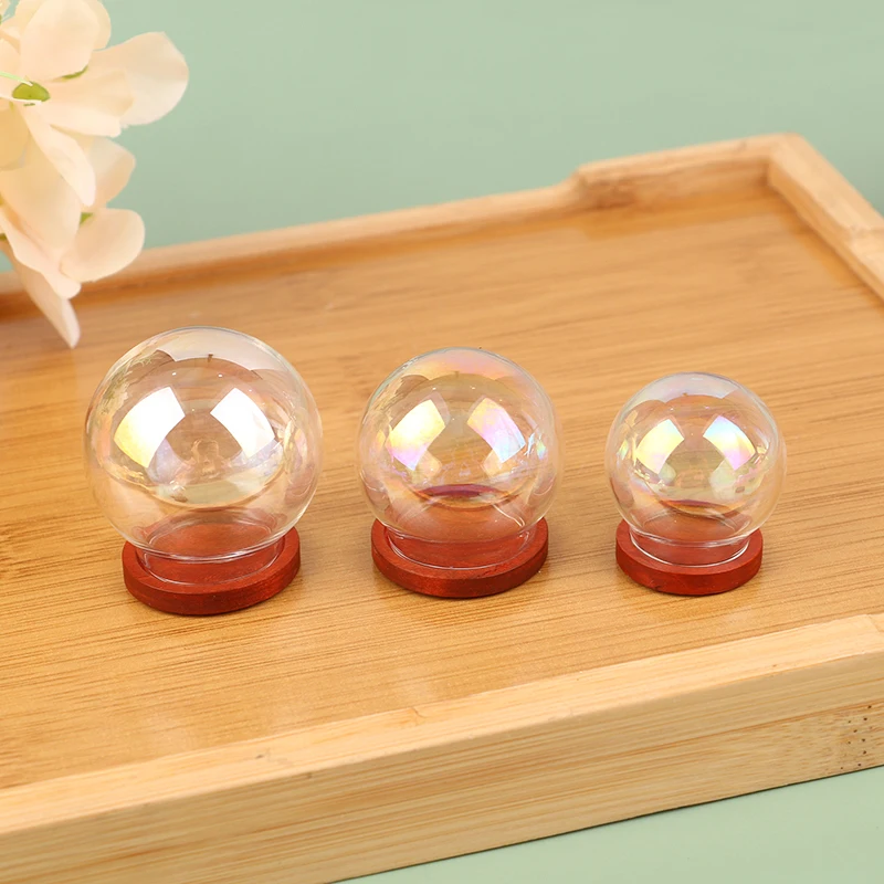 Dollhouse Miniature Dome Glass Cover Cake Mini Flower Display Cloche Bell Jar Hood Immortal Plantplate Dessert Base Holder Box