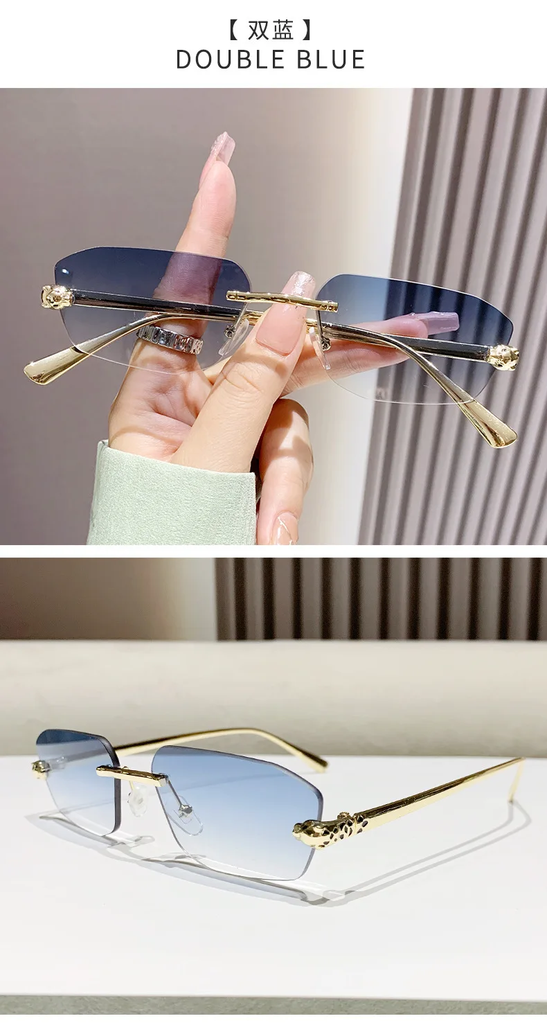 Classic Frameless Small Frame Fashion Sunglasses Metal Polygonal Cheetah Sunglasses High-End Luxury Retro Sunglasses Women UV400