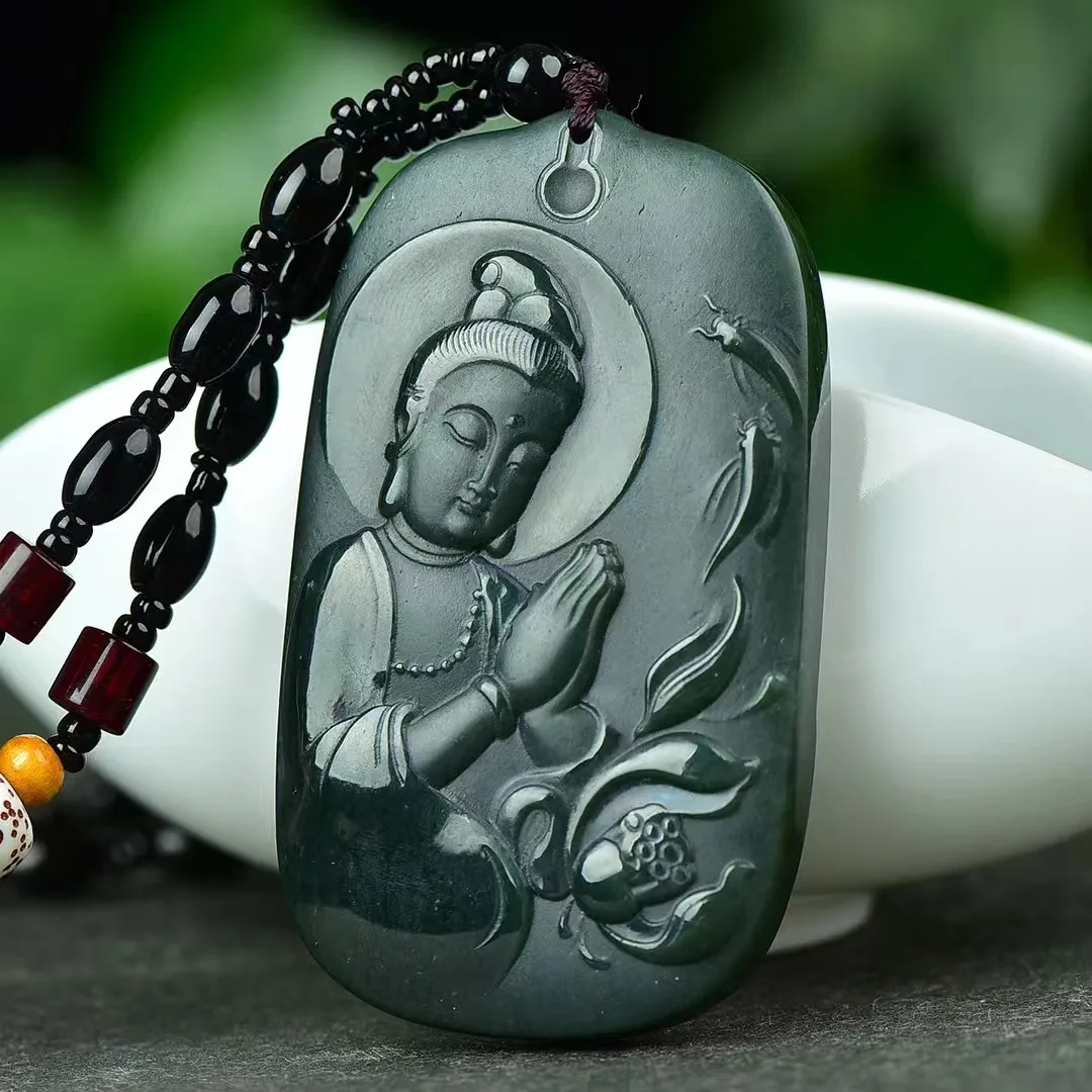 

Exquisite Hetian Jade Green Jade Guanyin Pendant Jewelry 8701#