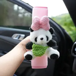 Cute Bow Panda Car Seat Belt Cover Cartoon Auto Seatbelt Safety Shoulder Pad Soft Plush Protector Interior For Winter