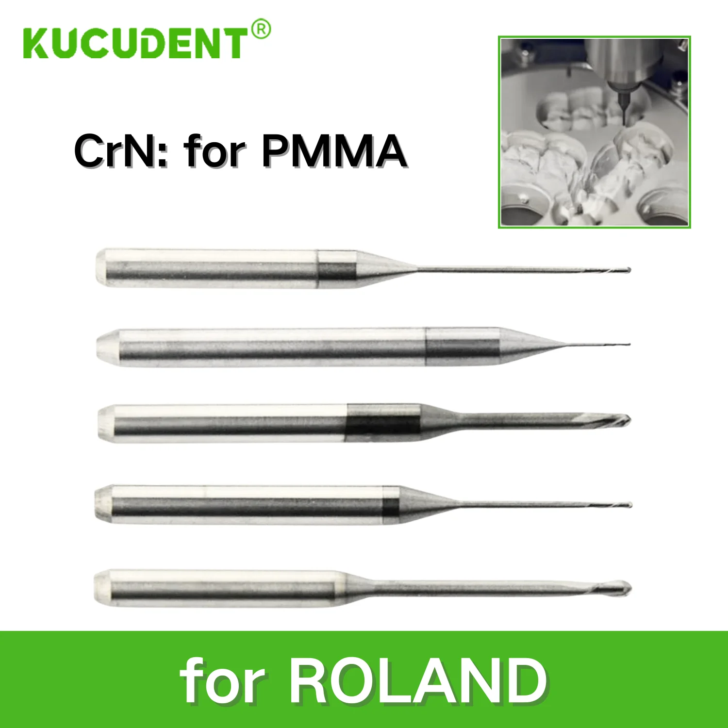 

KUCUDENT High Performance CAD CAM Dental Milling Burs for Roland DWX for PMMA Chromium Nitride Coating Laboratory Burs Cutter