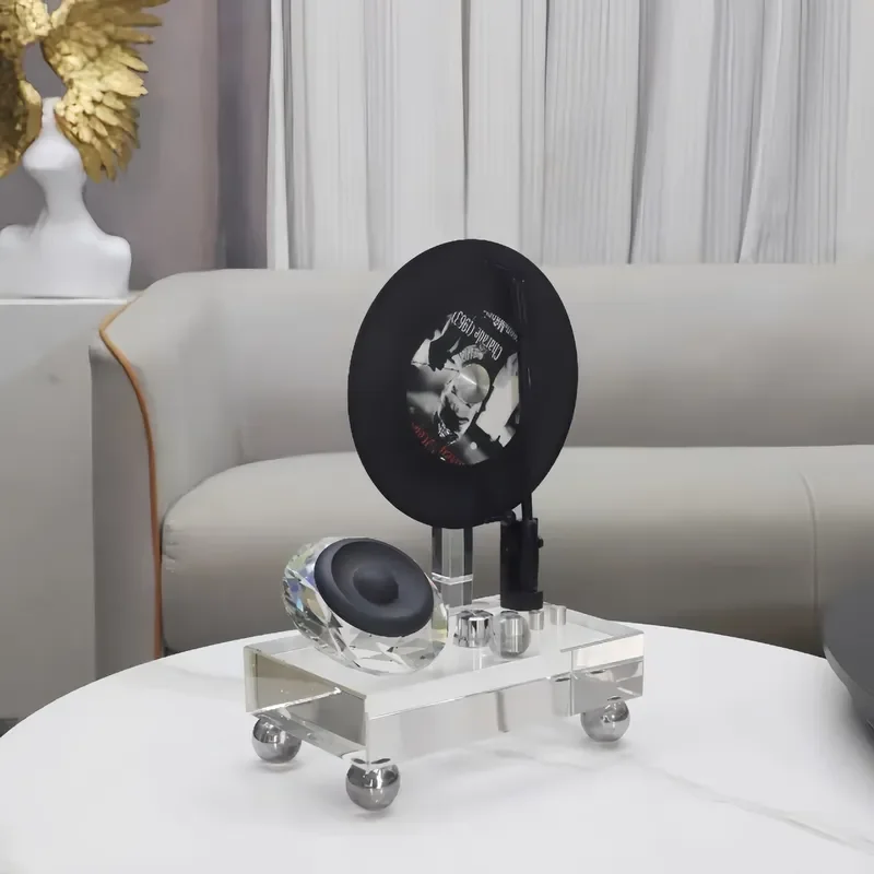 Nordic Creative Vinyl Record Player Crystal Ornament Modern Home Decor for Living Room Bedroom Entrance Hotel Interior Design