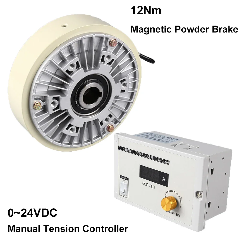 12Nm Hollow Shaft Magnetic Powder Brake 1.2kg DC24V Unwinding & Manual Tension Controller Kit for Printing Packaging Machine