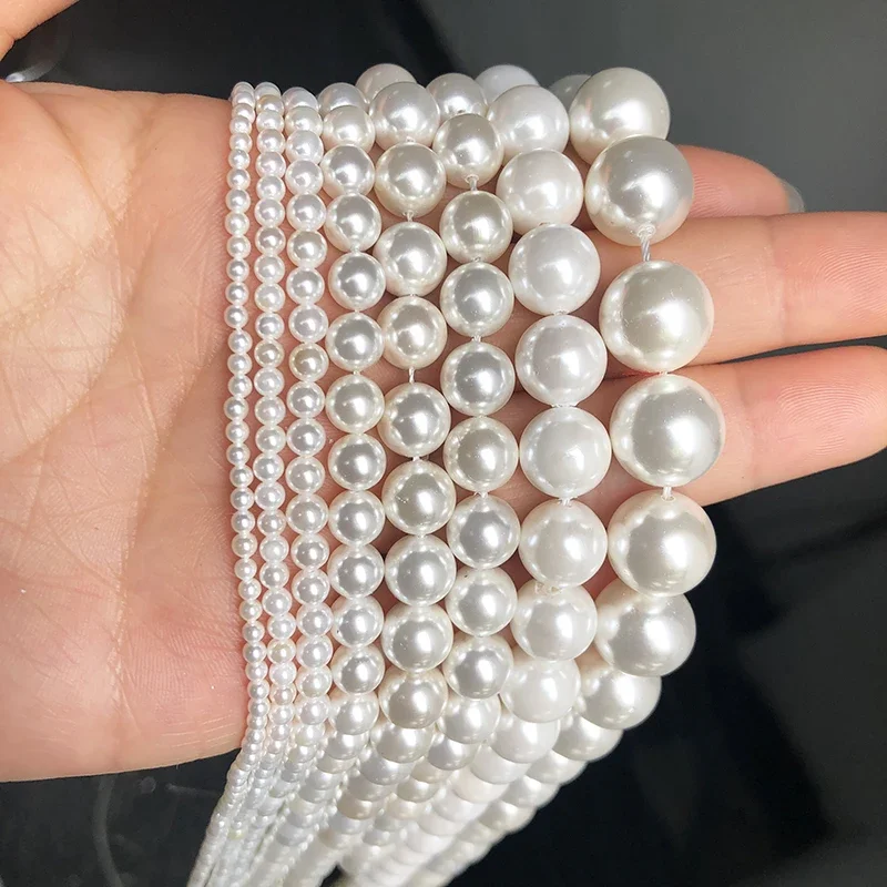 الجملة 2/3/4/6/8/10 مللي متر الطبيعية الأبيض شل الخرز الجولة فضفاض خرزة مباعدة لصنع المجوهرات أساور يدوية إكسسوارات عقد