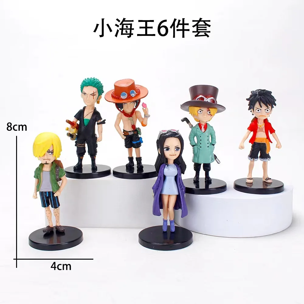 Modèle de figurine en PVC One Piece Anime, Luffy, Zoro, Sanji Collection, Ornement de voiture et de bureau, Jouets mignons, Cadeau pour enfants, Ensemble de 6 pièces