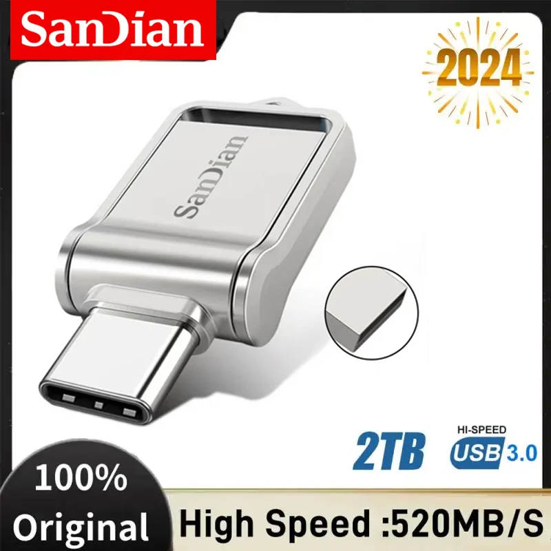 USB 3.1 Flash U Disk 2TB 1TB, pena memori USB tipe-c antarmuka 256GB 512GB, ponsel komputer bersama transmisi 128G portabel