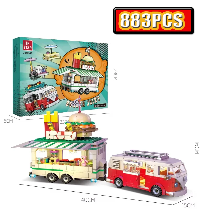 City Scape Mini Burger Van Building Blocks Food Truck Small Particles DIY Assembly Toy for Adults And Holiday Gifts