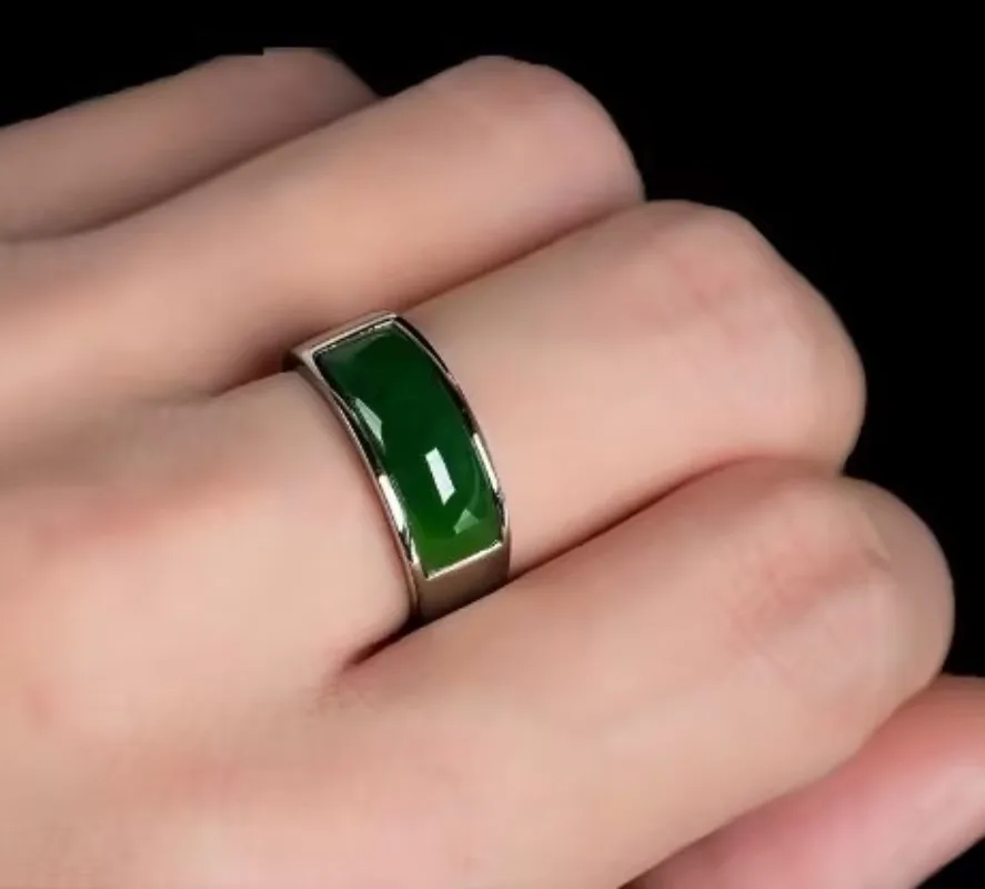 2026 Real Green Natural Hetian Jade Ring 925 Sterling Silver Ring Couple Rings Men Women Jewelry Lucky Stone Jade Finger Ring view 6