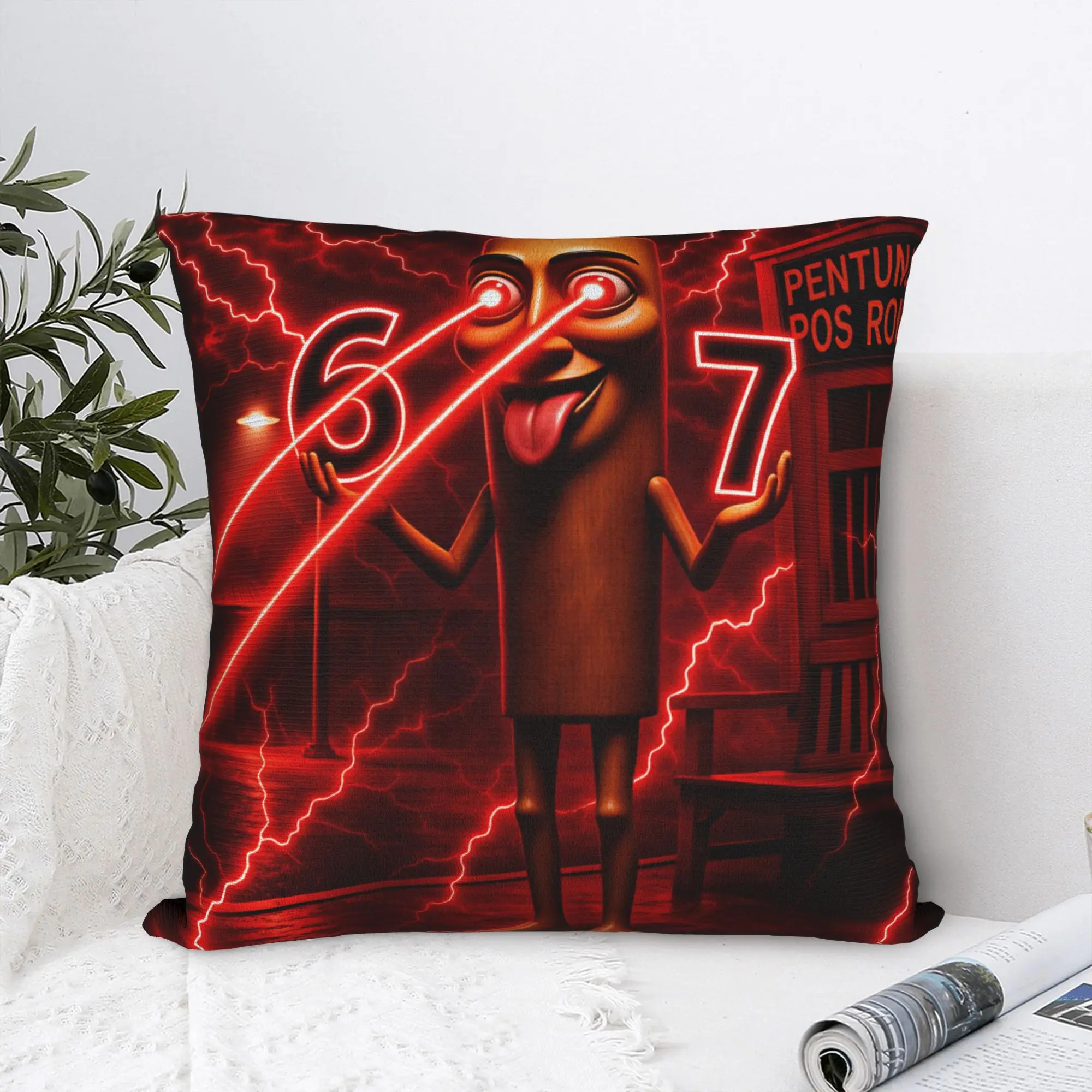 Tung Tung Sahur 67 Laser Eyes Red Lightning Meme Pillow Case  Morden Pillow Cover Soft Pillowcases For Sofa Bedroom Home Decor