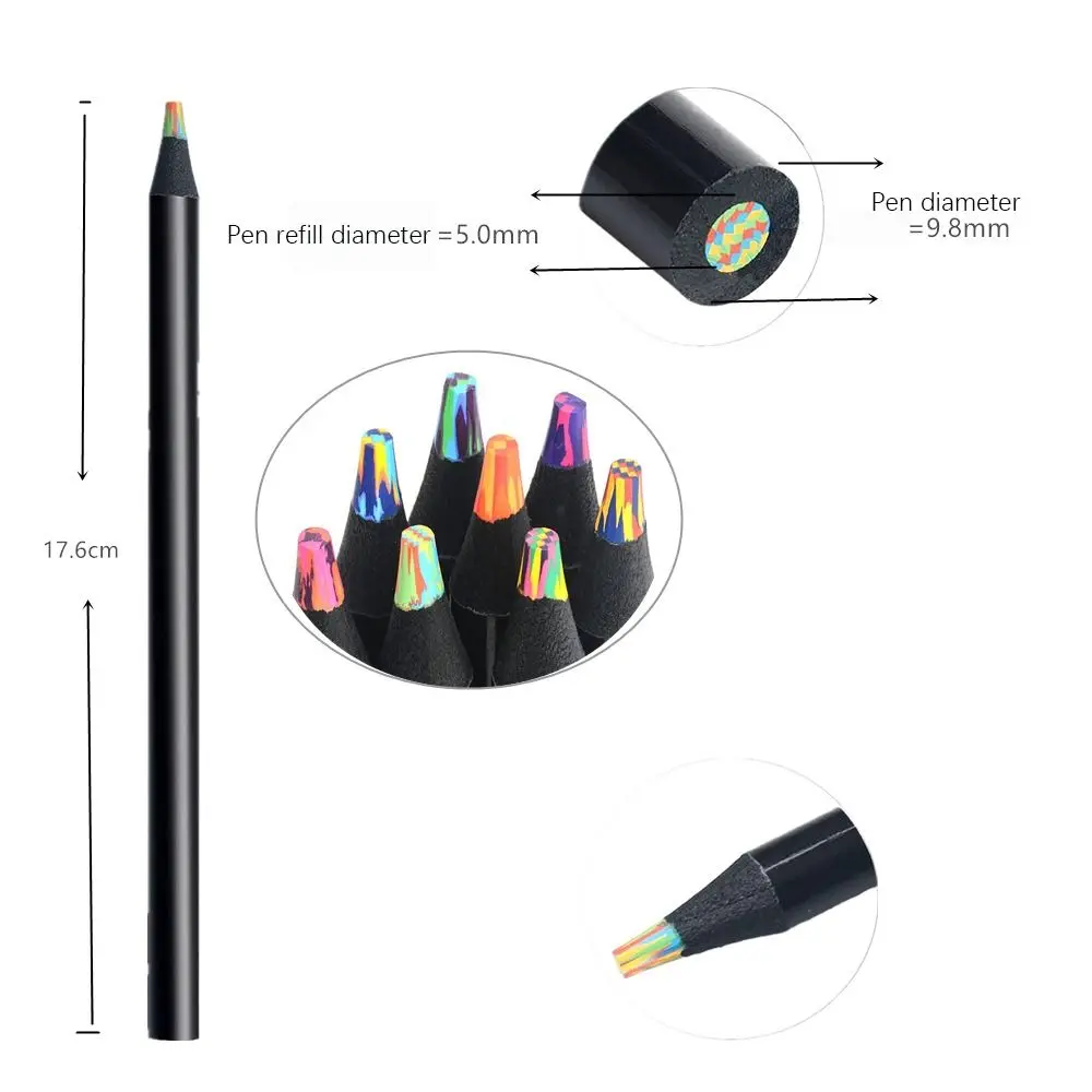 Lápis De Cor Gradiente, Madeira Preta, Núcleo Do Arco-Íris, Pintura De Papelaria, Ferramenta Graffiti, 8 Cores, 12 Cores, 8 Cores, 12 Cores