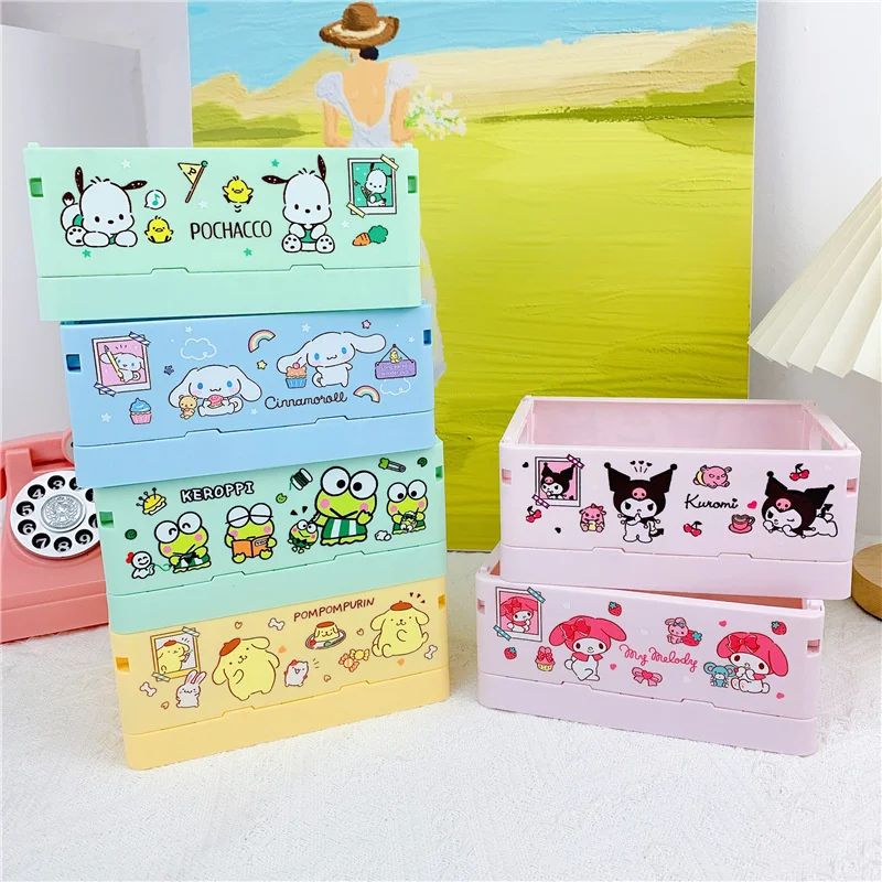 

Sanrio Storage Box HelloKitty Kuromi Cinnamoroll MyMelody Fold Case Cosmetics Jewels Organize Container Anime Cute Casket Gift