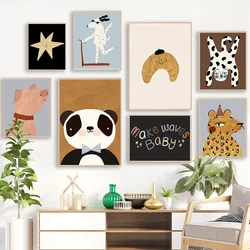 Cartoon Leopard Panda Pig Croissant Roll Dog Wall Art Canvas Painting Nordic Poster And Print Wall Pictures Baby Kids Room Decor